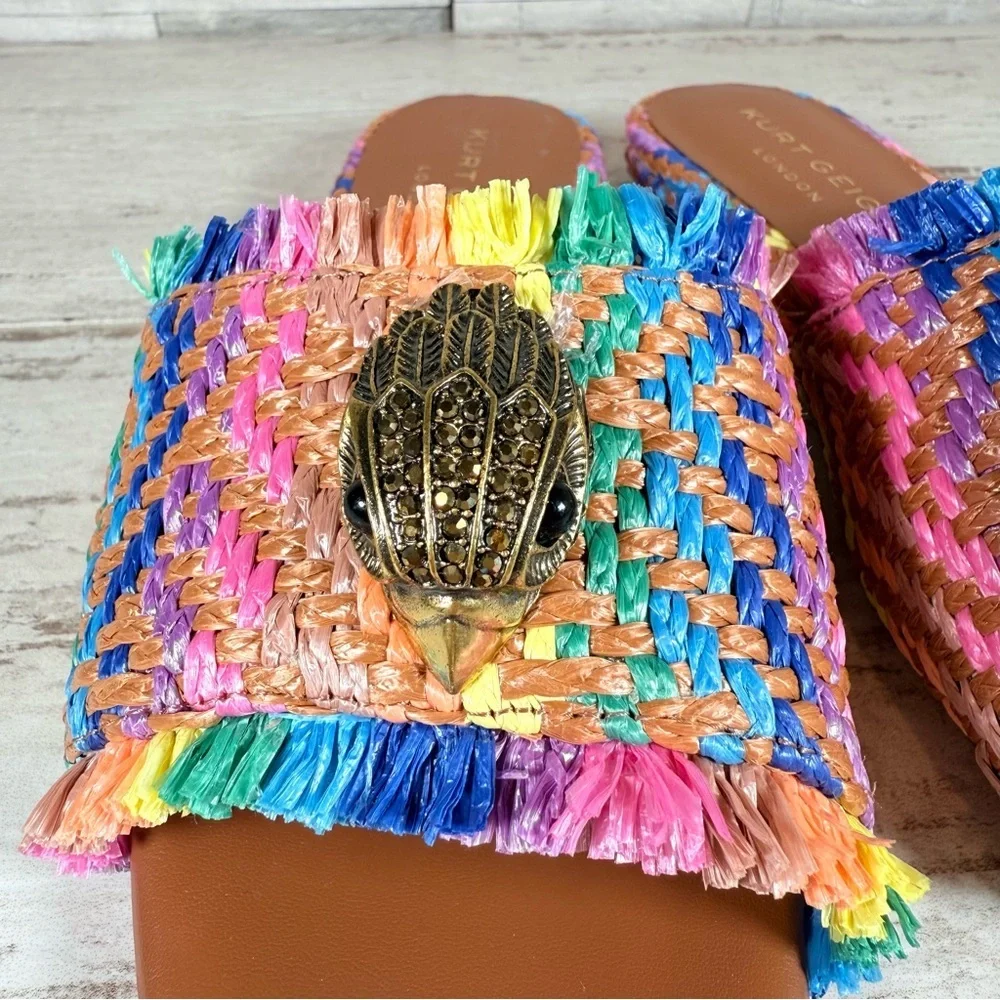 Kurt Geiger Kensington Eagle Casual Flat Raffia Slide Sandals EU 37 New Rainbow - Picture 7 of 16